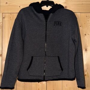 Victoria's Secret PINK Reversible Sherpa Lined Full Zip Hoodie Size Small